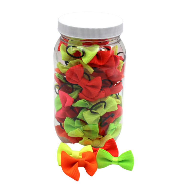 Neon Dinky Dog Cat Groomer Bows in a bottle