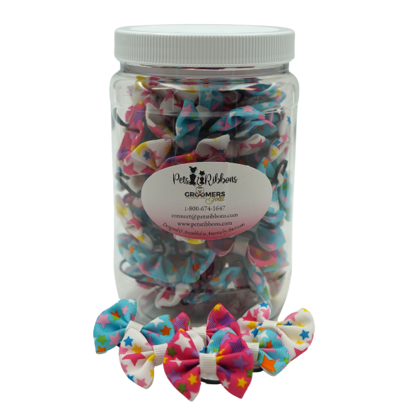 birthday stars dinky dog cat pet bow on rubber band for groomers
