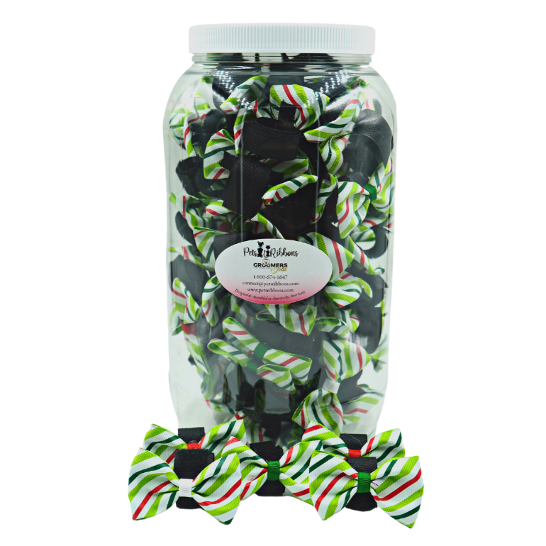 2 inch candy stripe dog bows on velcro to attach to pet collar
