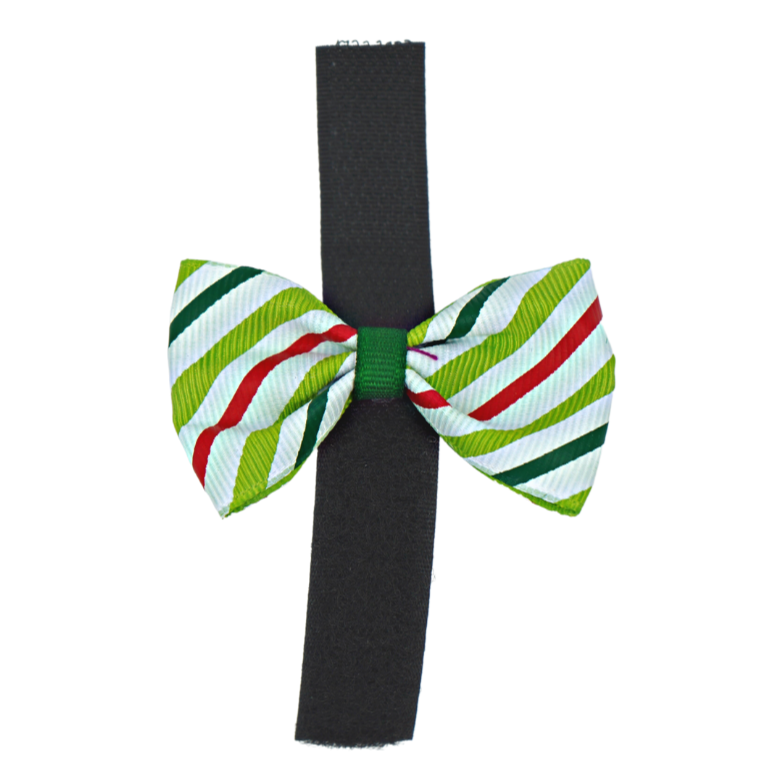 GG110CSV | 50-100 Dog Christmas candy stripe 2"bows on velcro
