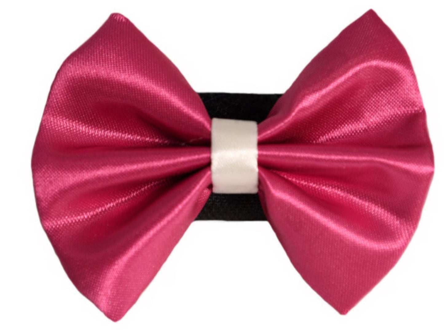 Dog bow Wedding satin bow with white trim on a velcro safety fastener pink