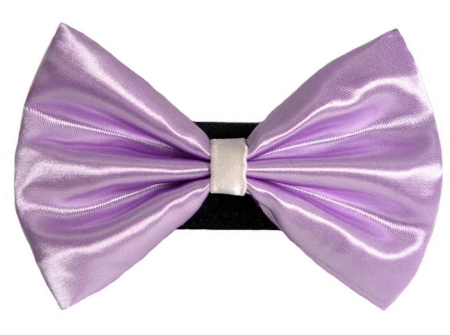 dog bow Wedding satin bow with white trim on a velcro safety fastener lavender