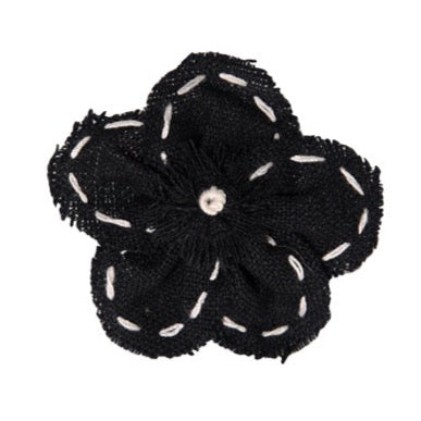 black linen flower dog cat pet bow on velcro 