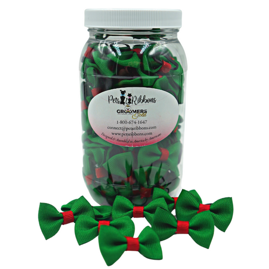 Christmas green with red trim groomer dinky bows for dogs and cats