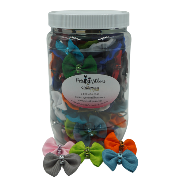 assorted bling trim dog cat pet groomer dinky bows on rubber band