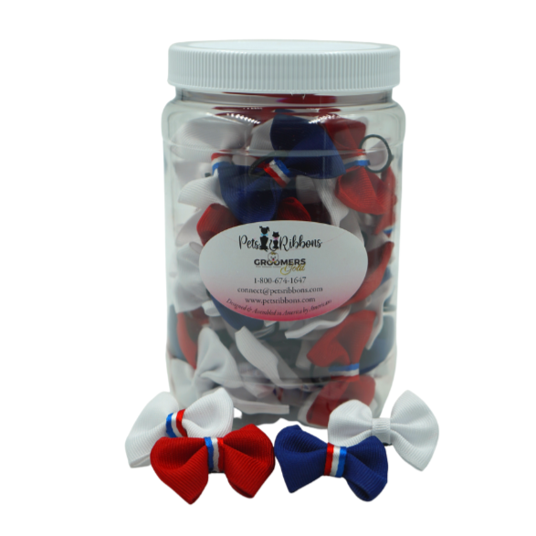 americano dinky dog cat pet bows on rubber band for groomers