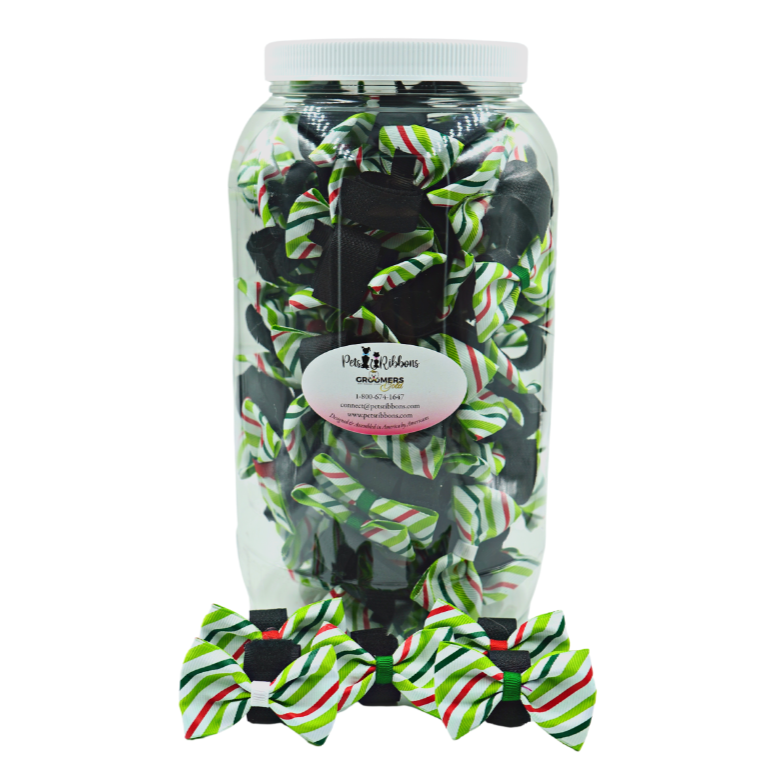 candy stripe dog and cat bows on a velcro fastener