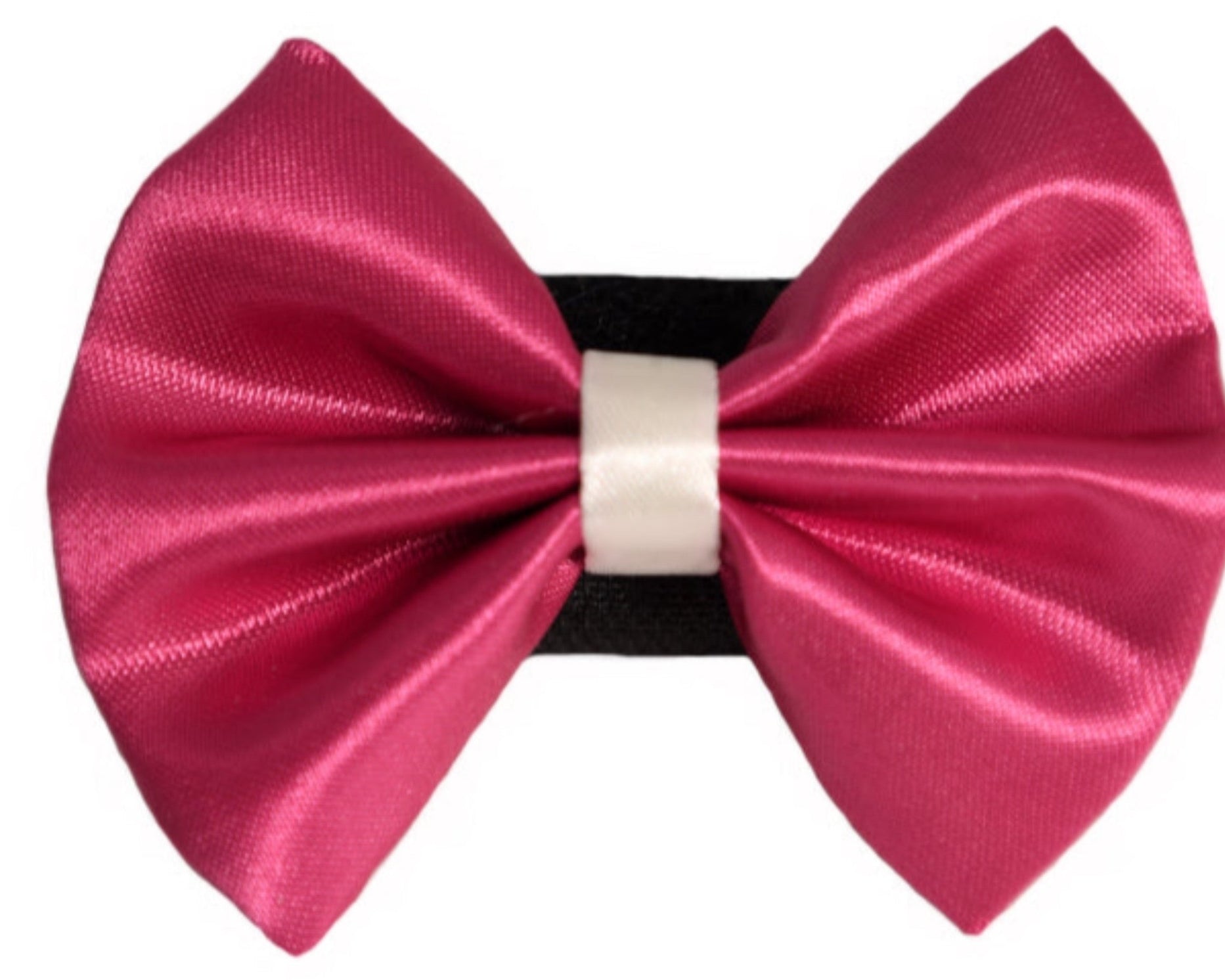 Dog bow Wedding satin bow with white trim on a velcro safety fastener pink