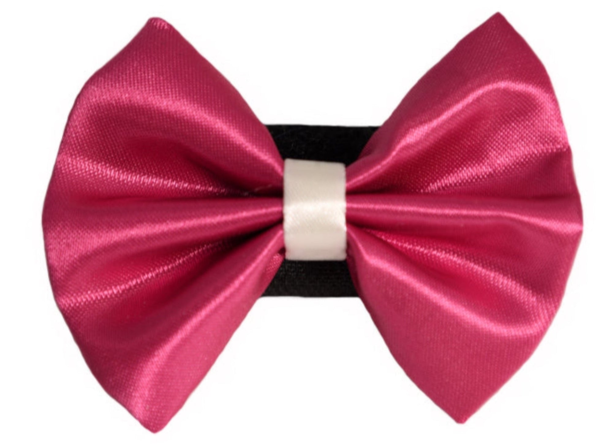 Dog bow Wedding satin bow with white trim on a velcro safety fastener pink