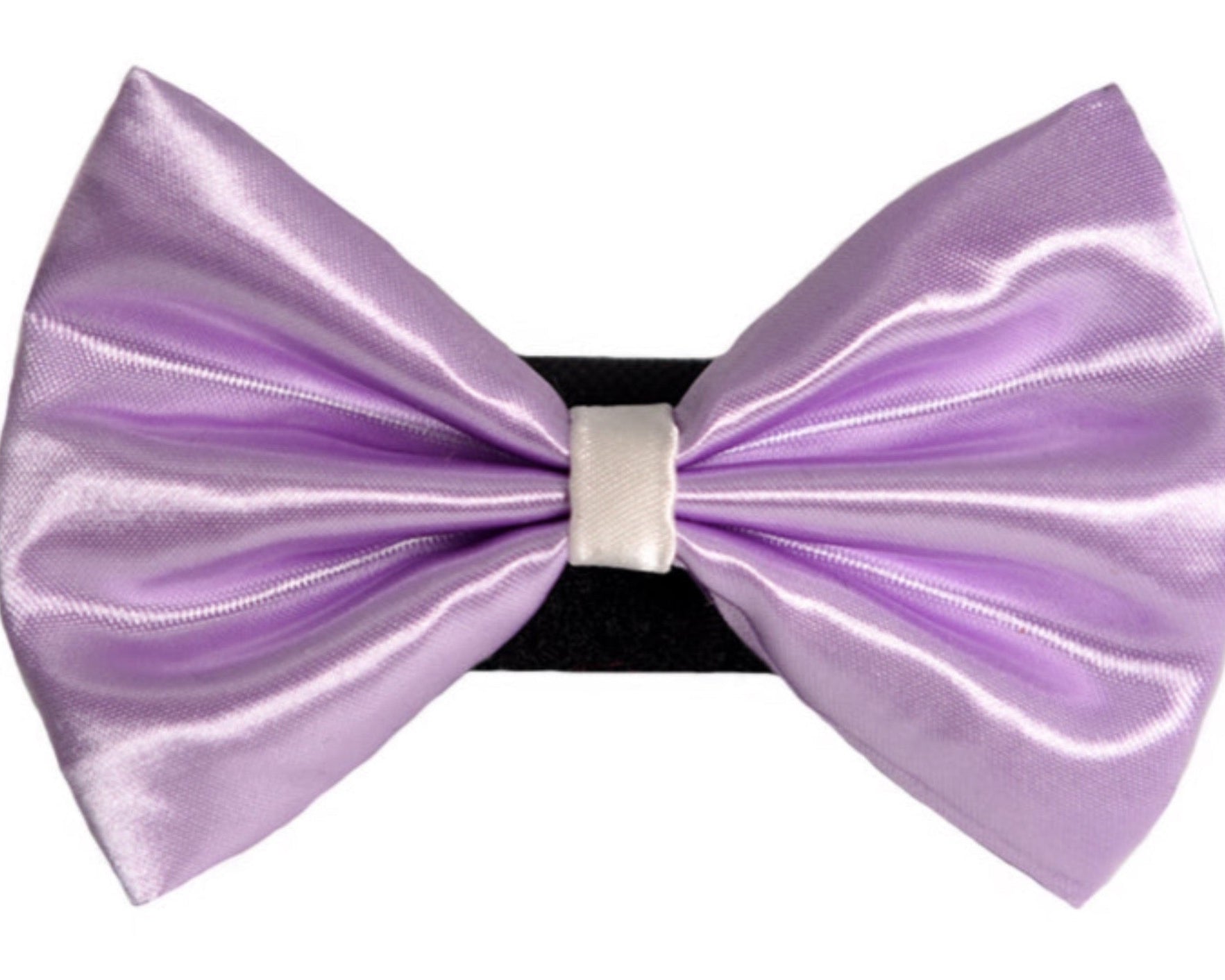dog bow Wedding satin bow with white trim on a velcro safety fastener lavender