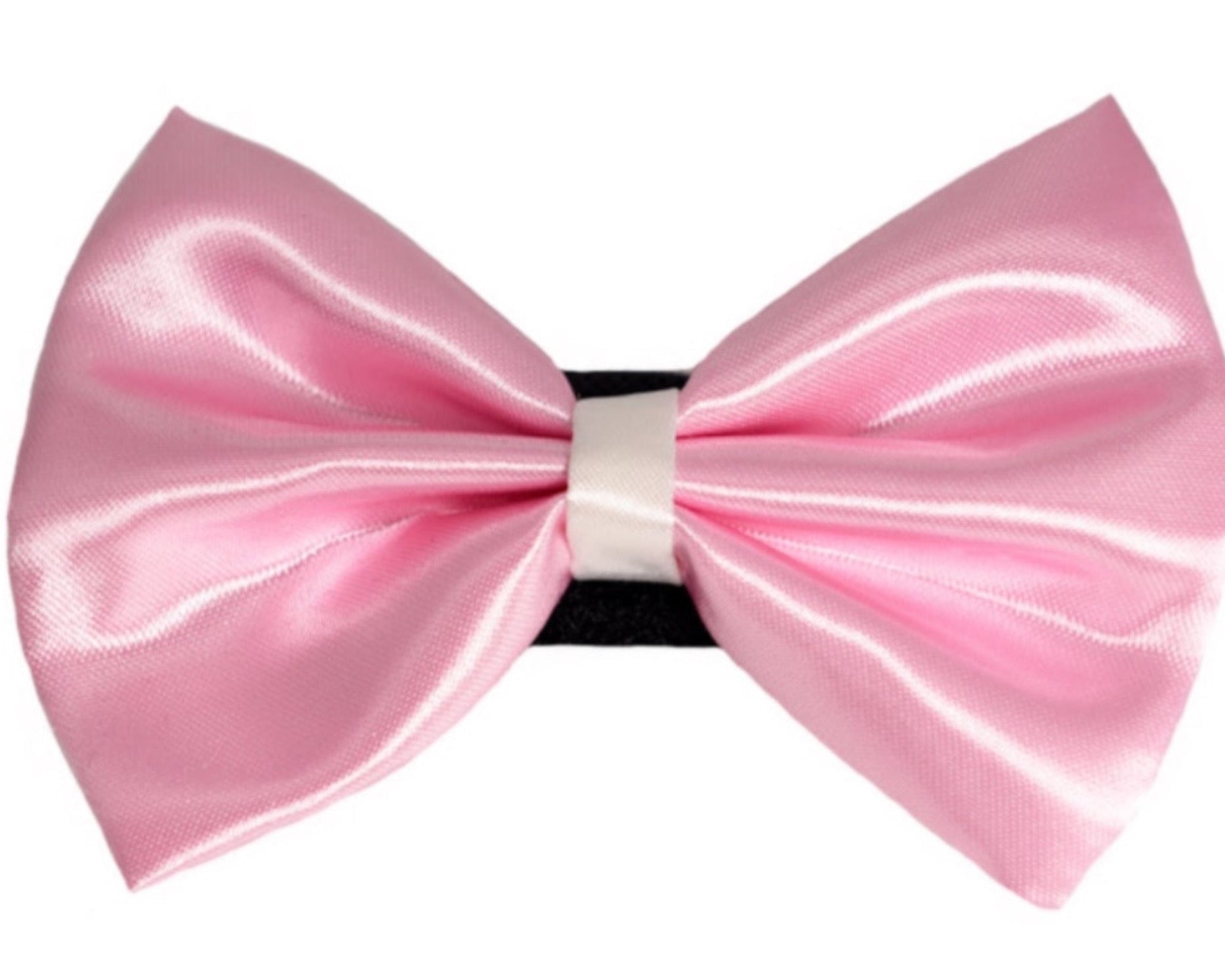 dog bow Wedding satin bow with white trim on a velcro safety fastener pink