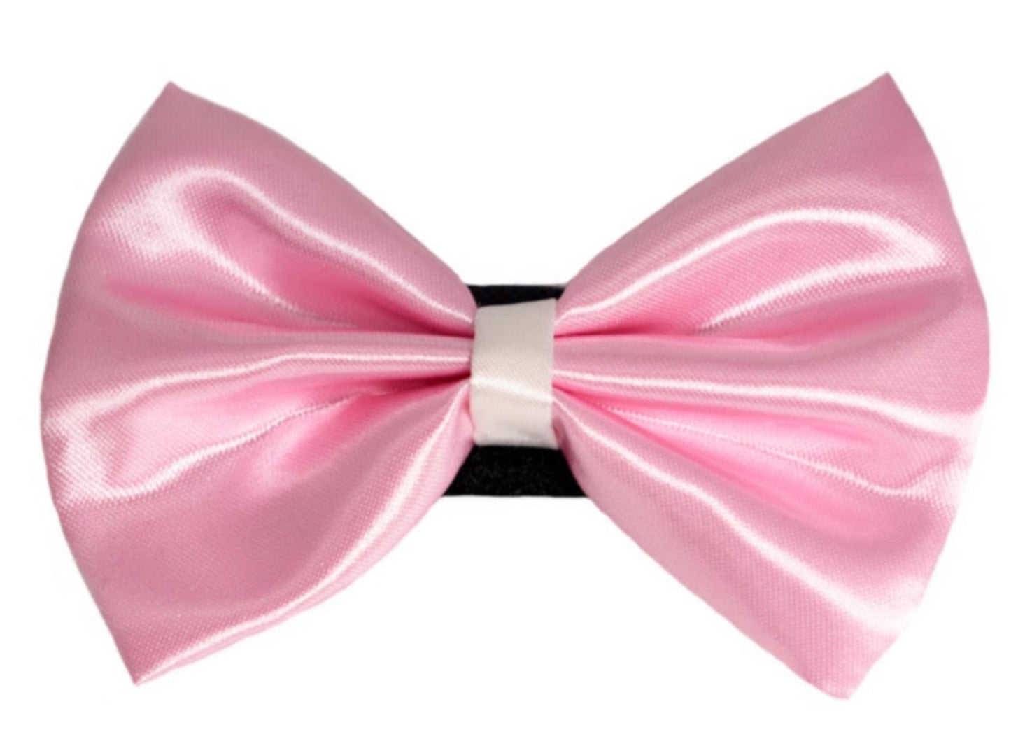 dog bow Wedding satin bow with white trim on a velcro safety fastener pink