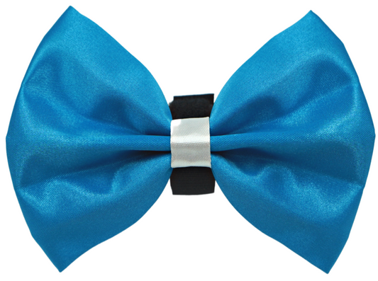 Wedding satin bow with white trim on a velcro safety fastener Blue